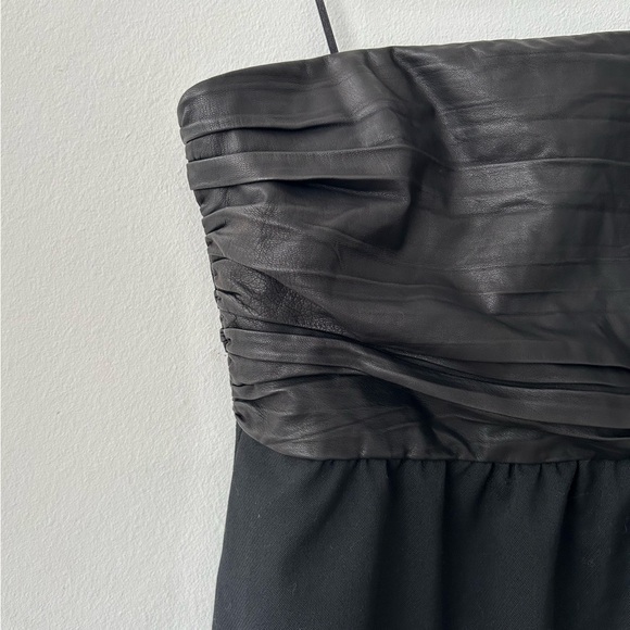 $415 Theory Amandine Chateau Strapless Lamb Leather & Wool Twill Mini Dress 2 ❤️ - Picture 7 of 10